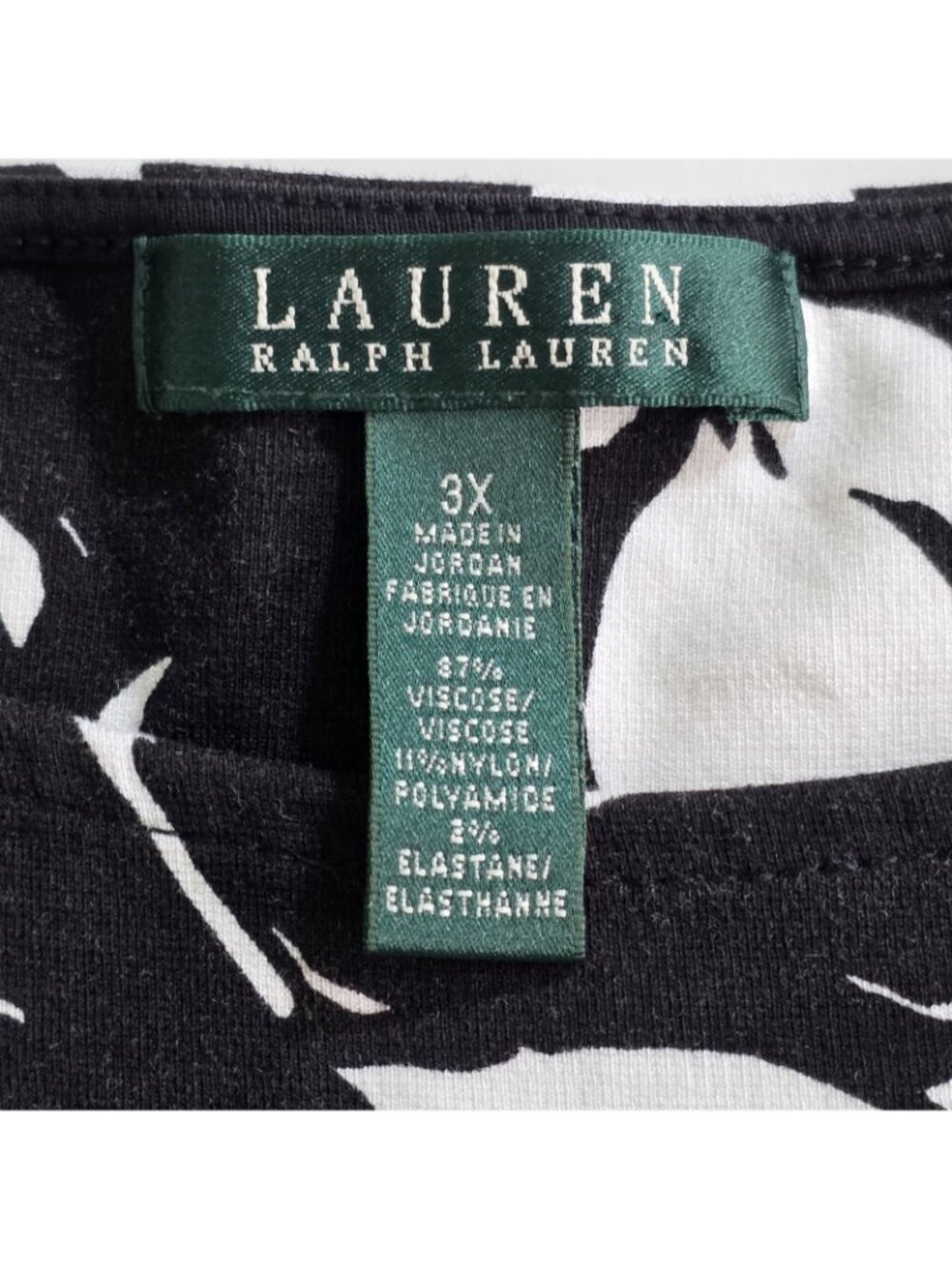 Ralph Lauren Midi Dress Plus Size 3X Black White Floral Ruffled Hem Belt Viscose - Picture 4 of 16